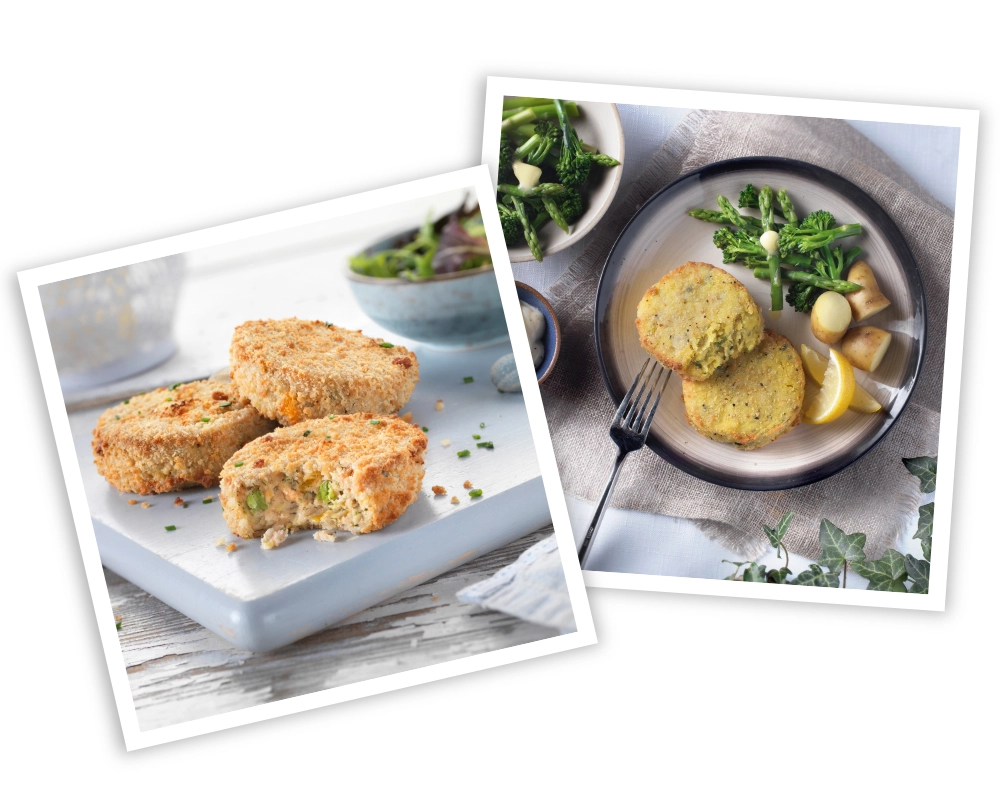 Montage of fishcakes.